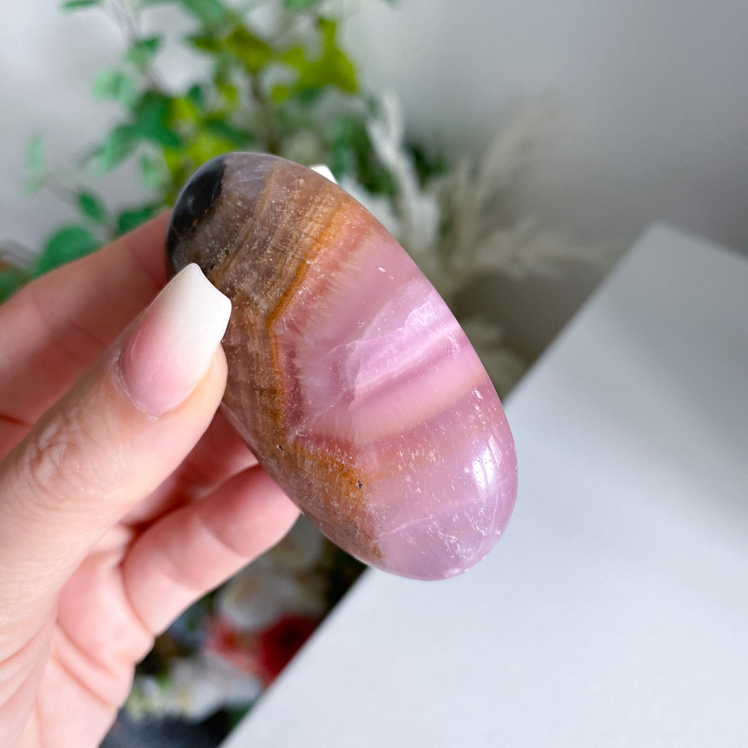 Pink Aragonite Palm Stone 