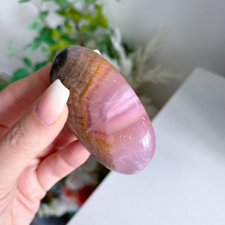 Pink Aragonite Palm Stone 