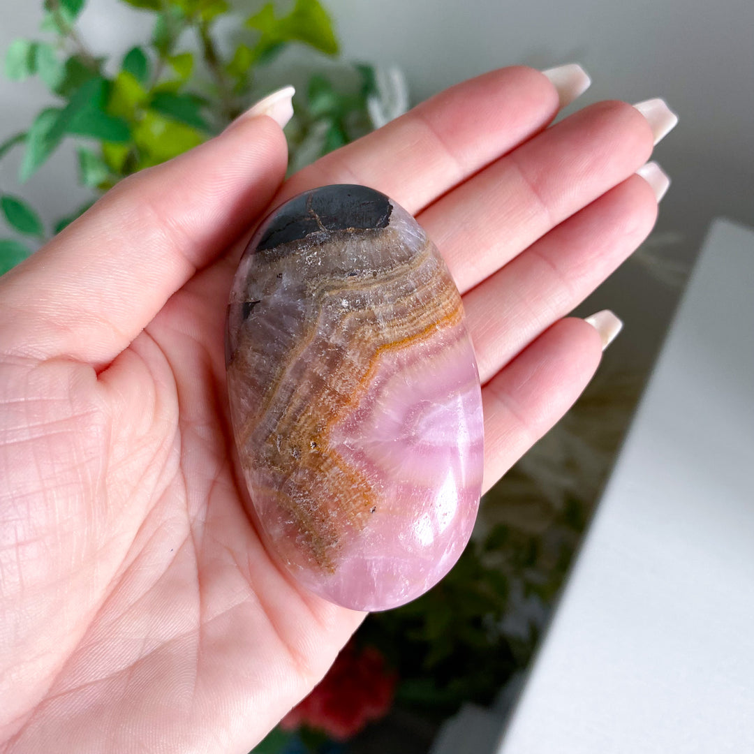 Pink Aragonite Palm Stone 