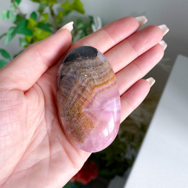 Pink Aragonite Palm Stone 