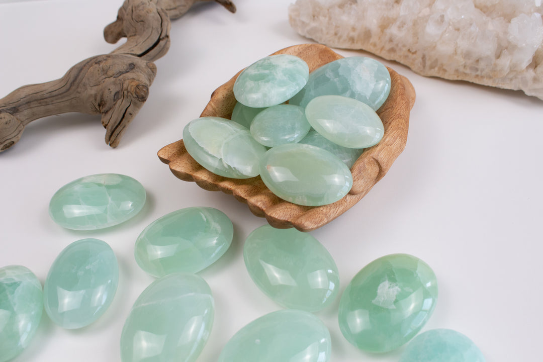 Pistachio Calcite Palm Stone - B Quality - Green Calcite
