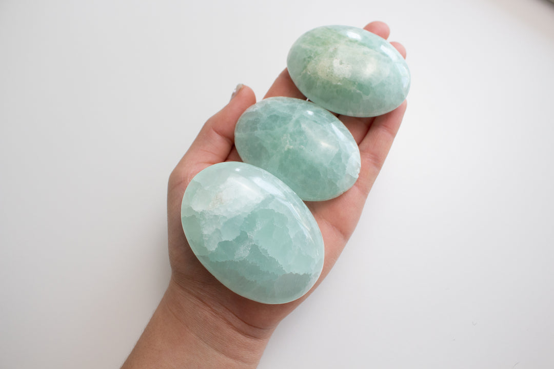 Pistachio Calcite Palm Stone - B Quality - Green Calcite