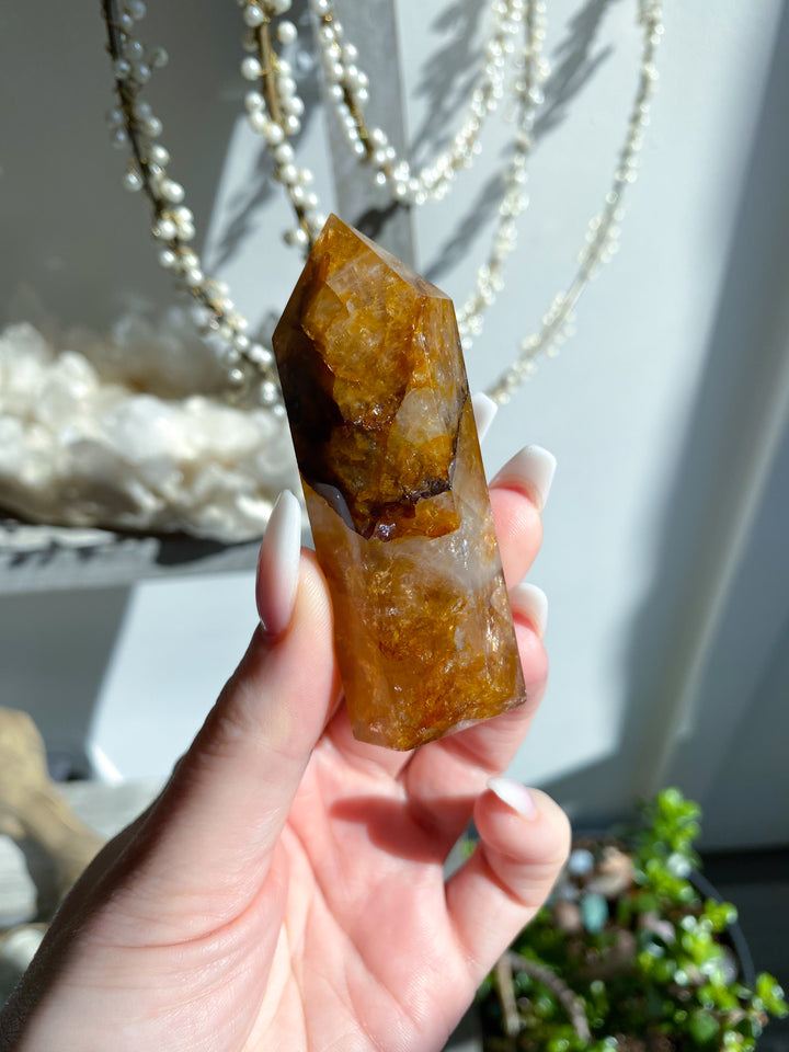 Stripe 3" Golden Healer Quartz Tower - Healing - Cleanse - Clear Blockages - Crown Chakra - High Vibe - Divine Energy