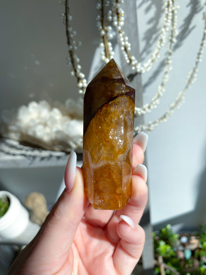 Stripe 3" Golden Healer Quartz Tower - Healing - Cleanse - Clear Blockages - Crown Chakra - High Vibe - Divine Energy