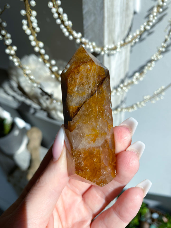 Stripe 3" Golden Healer Quartz Tower - Healing - Cleanse - Clear Blockages - Crown Chakra - High Vibe - Divine Energy