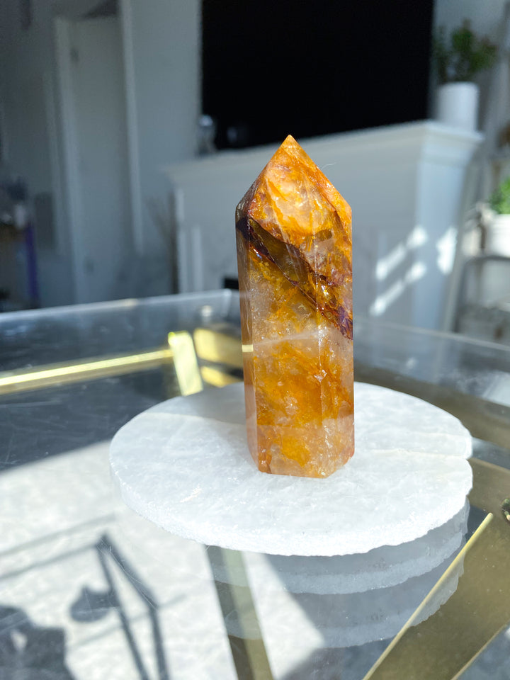 Stripe 3" Golden Healer Quartz Tower - Healing - Cleanse - Clear Blockages - Crown Chakra - High Vibe - Divine Energy