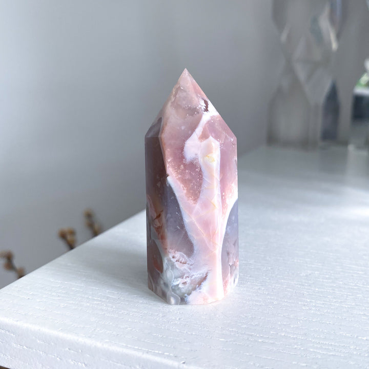 Pink Agate, Pink Flower Agate Tower #5