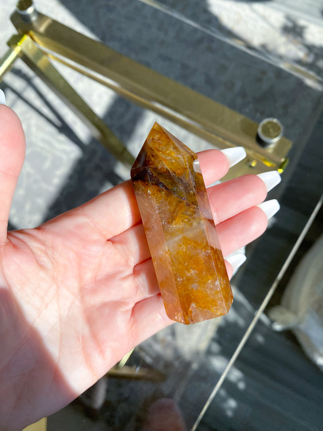 Stripe 3" Golden Healer Quartz Tower - Healing - Cleanse - Clear Blockages - Crown Chakra - High Vibe - Divine Energy