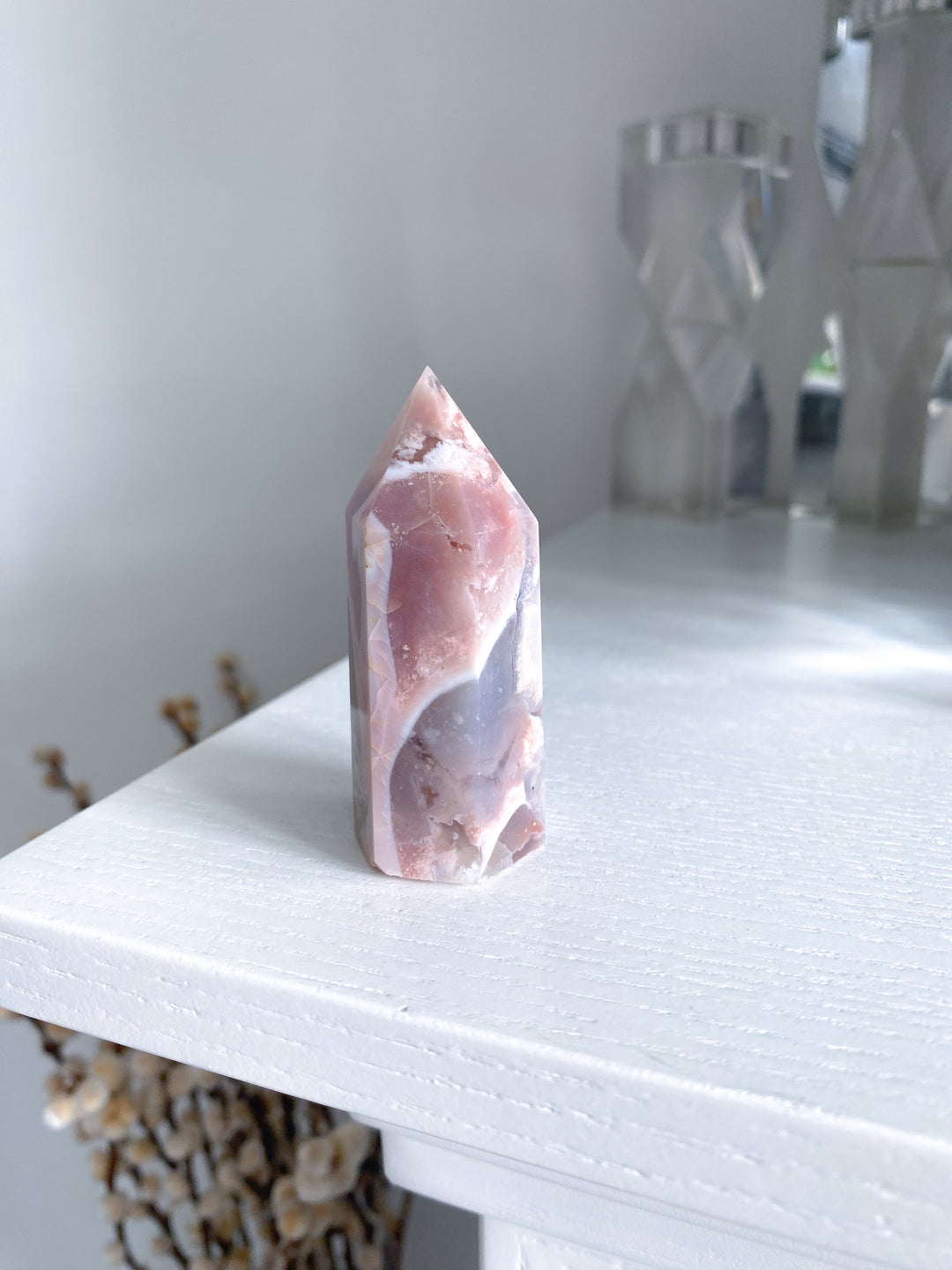 Pink Agate, Pink Flower Agate Tower #5