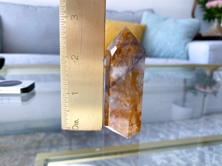 Stripe 3" Golden Healer Quartz Tower - Healing - Cleanse - Clear Blockages - Crown Chakra - High Vibe - Divine Energy