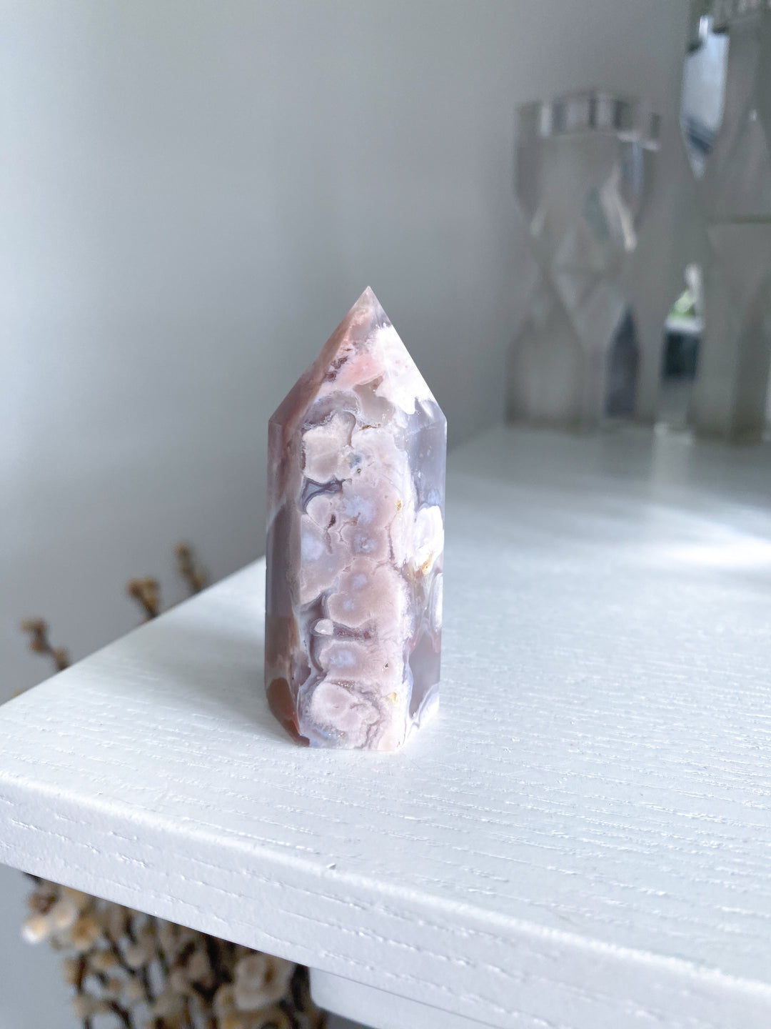 Pink Agate, Pink Flower Agate Tower #5