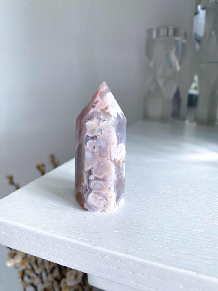 Pink Agate, Pink Flower Agate Tower #5