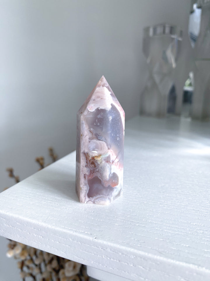 Pink Agate, Pink Flower Agate Tower #5