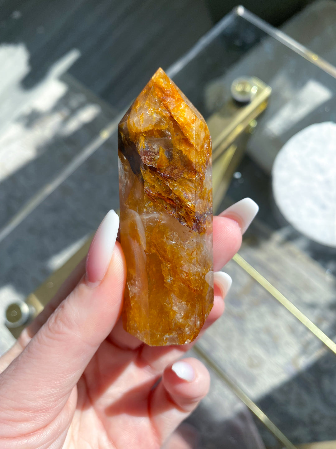 Stripe 3" Golden Healer Quartz Tower - Healing - Cleanse - Clear Blockages - Crown Chakra - High Vibe - Divine Energy