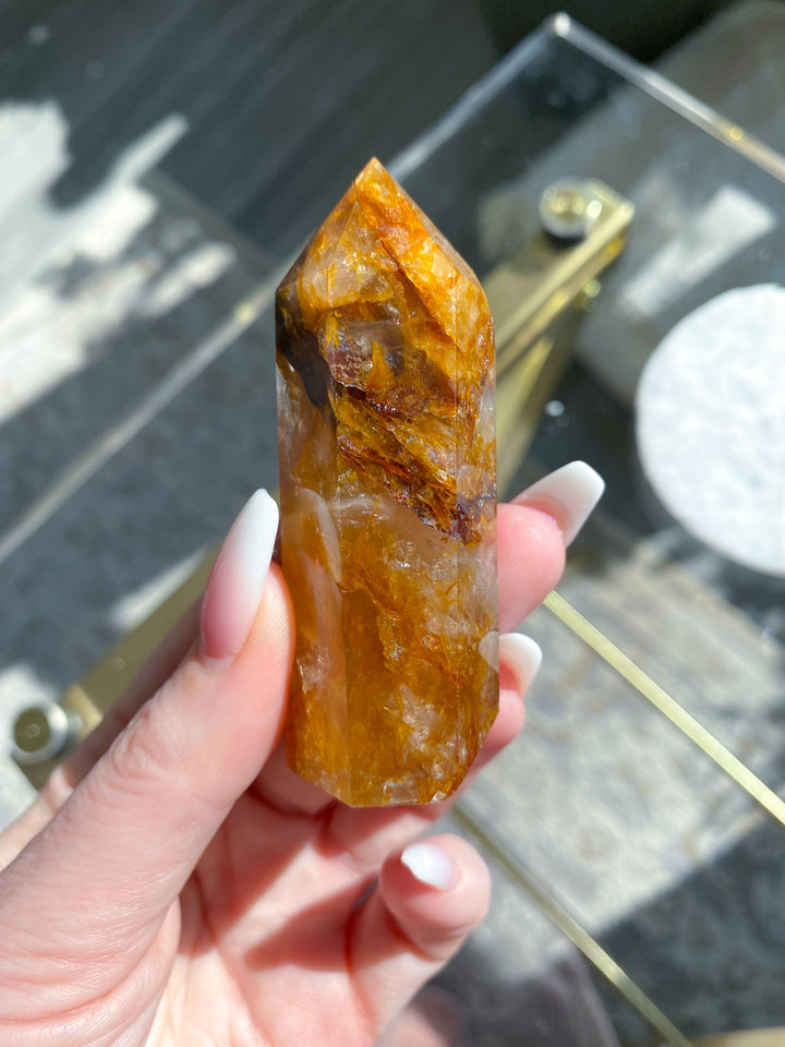 Stripe 3" Golden Healer Quartz Tower - Healing - Cleanse - Clear Blockages - Crown Chakra - High Vibe - Divine Energy
