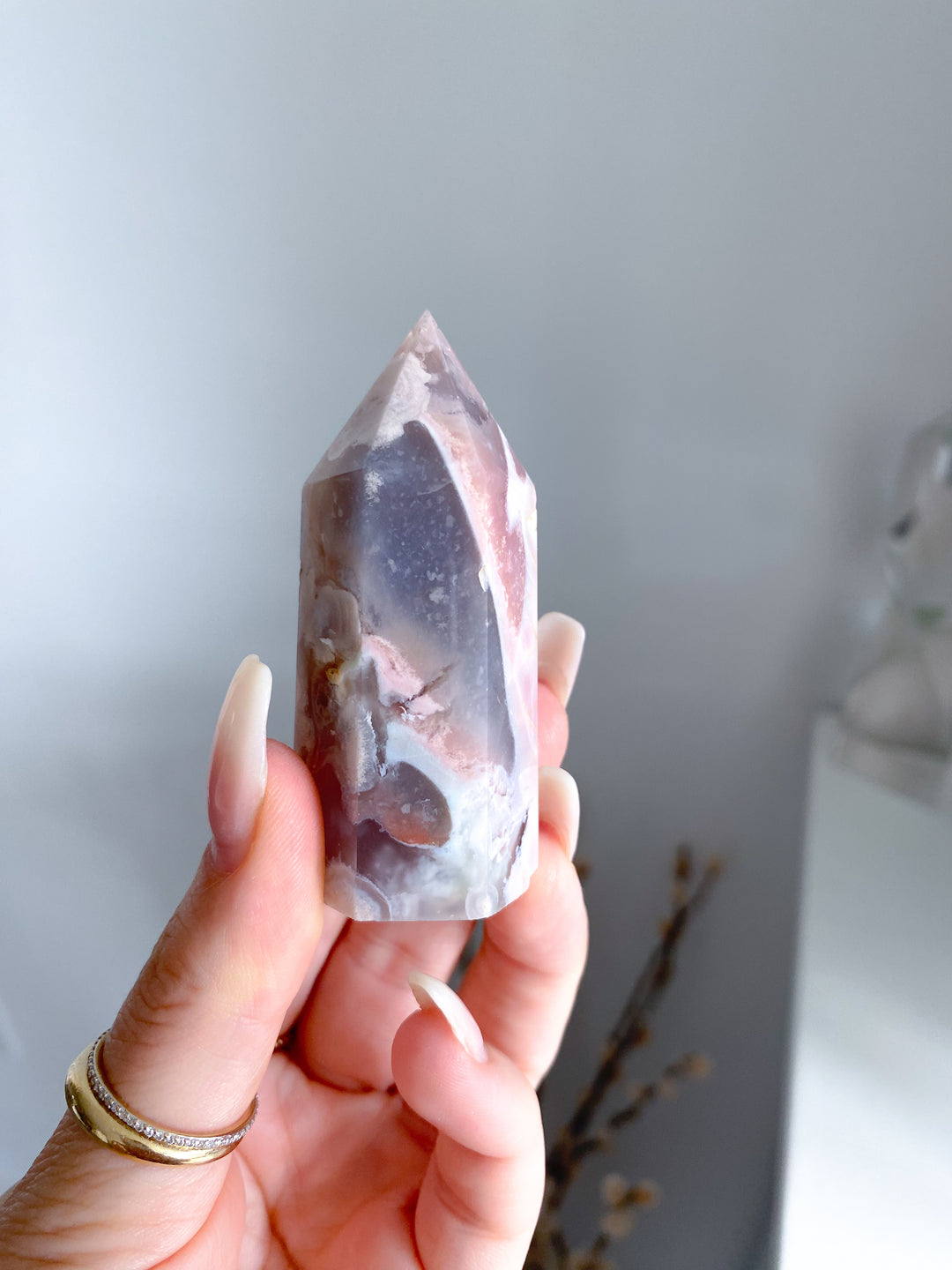 Pink Agate, Pink Flower Agate Tower #5