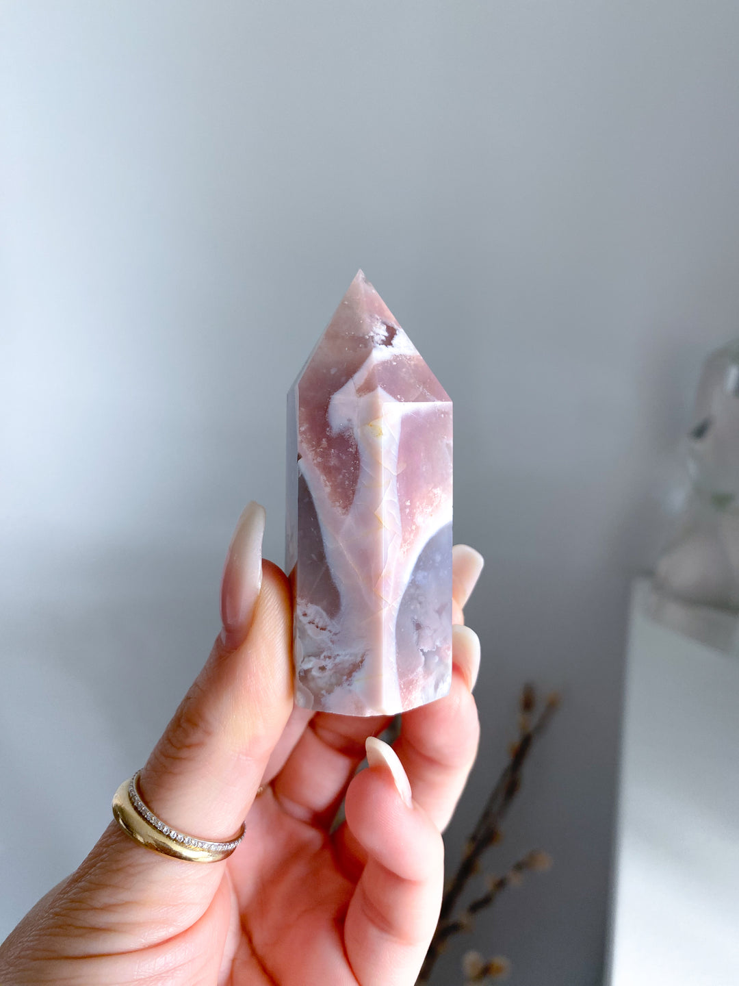 Pink Agate, Pink Flower Agate Tower #5