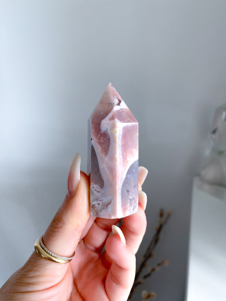 Pink Agate, Pink Flower Agate Tower #5