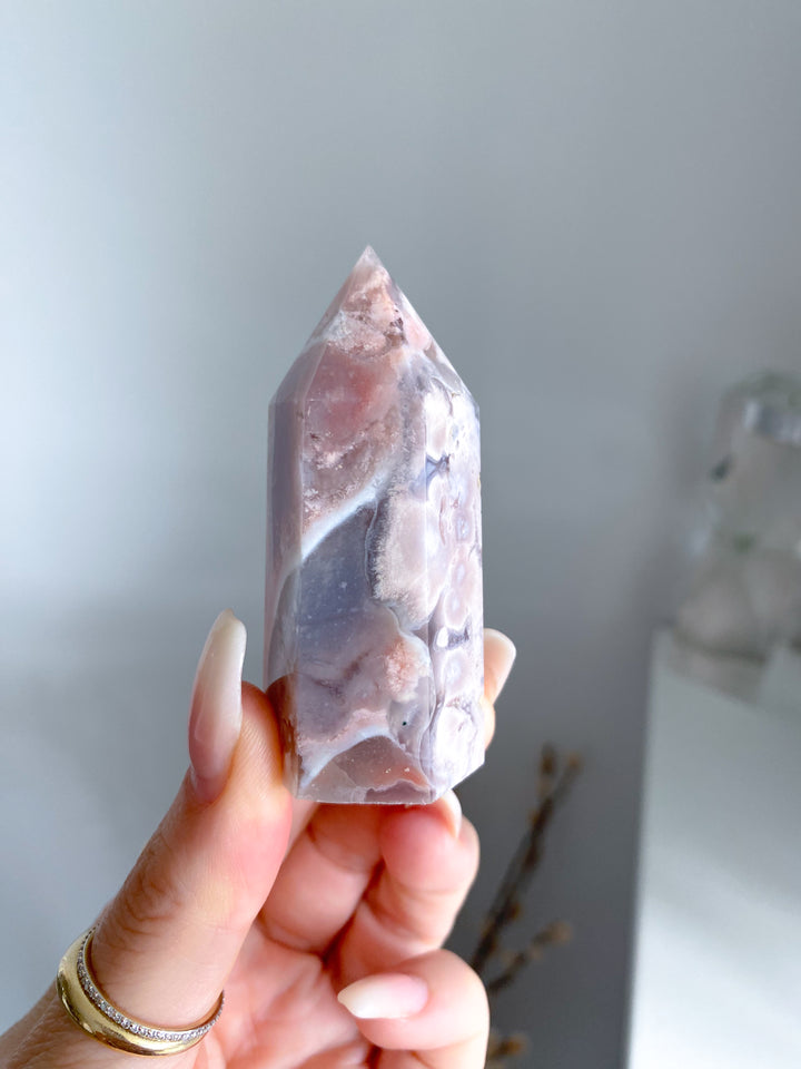 Pink Agate, Pink Flower Agate Tower #5