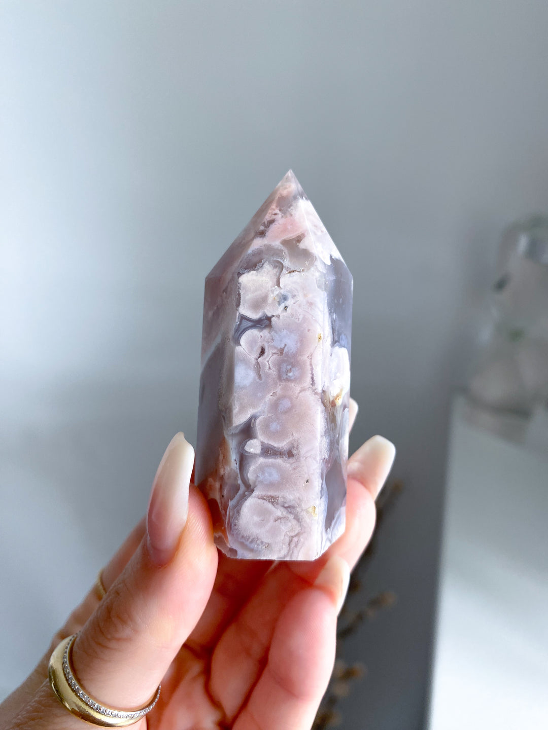 Pink Agate, Pink Flower Agate Tower #5