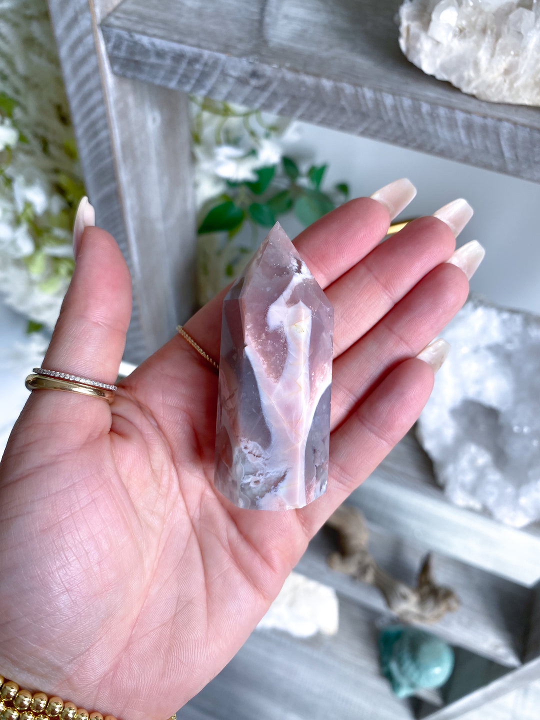 Pink Agate, Pink Flower Agate Tower #5