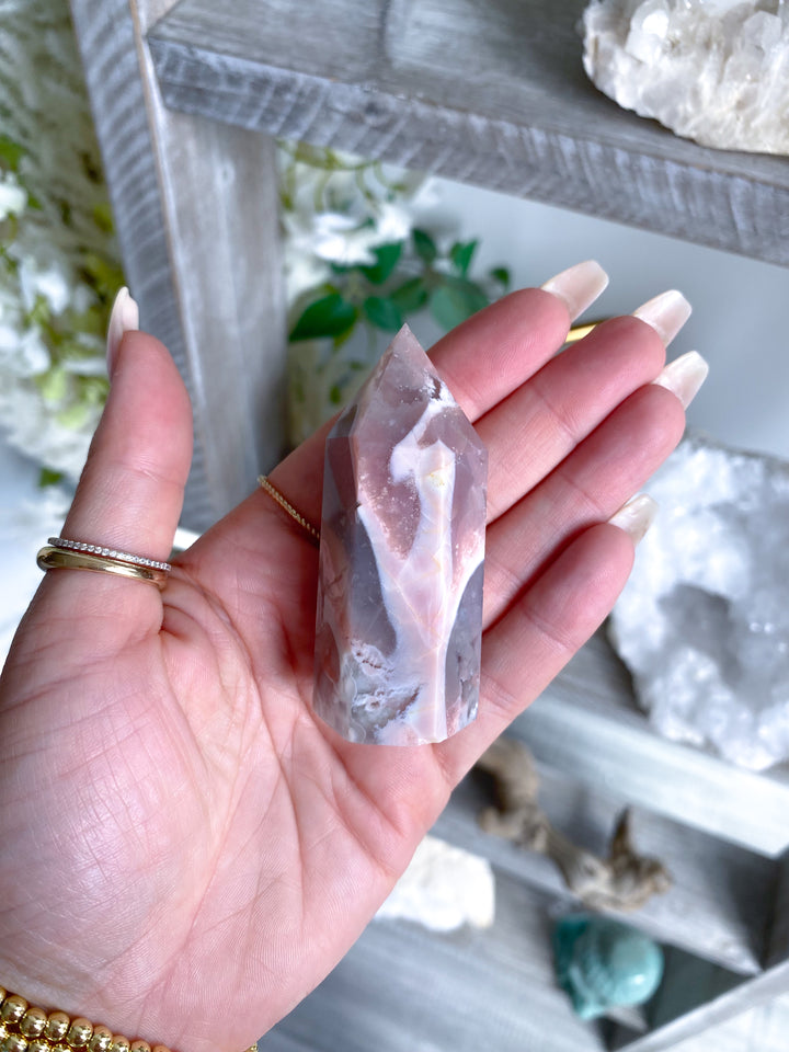 Pink Agate, Pink Flower Agate Tower #5