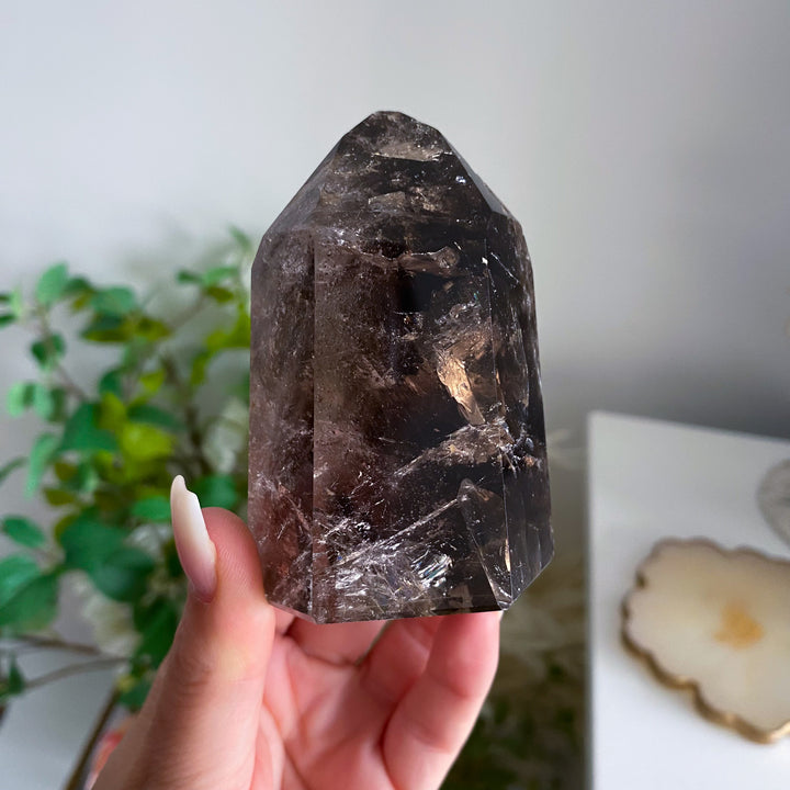 Large, Chunky Smokey Quartz Tower - Chipped Tip