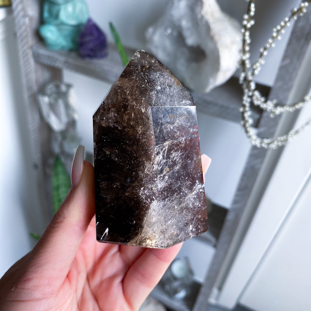 Large, Chunky Smokey Quartz Tower - Chipped Tip