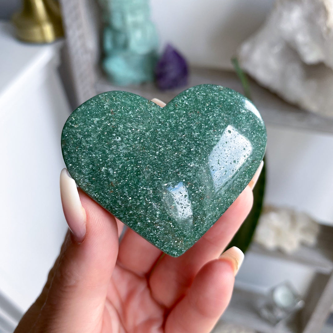 Bright Green Aventurine Heart Carving w/ Mica 