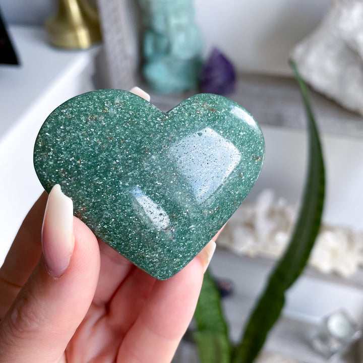 Bright Green Aventurine Heart Carving w/ Mica 