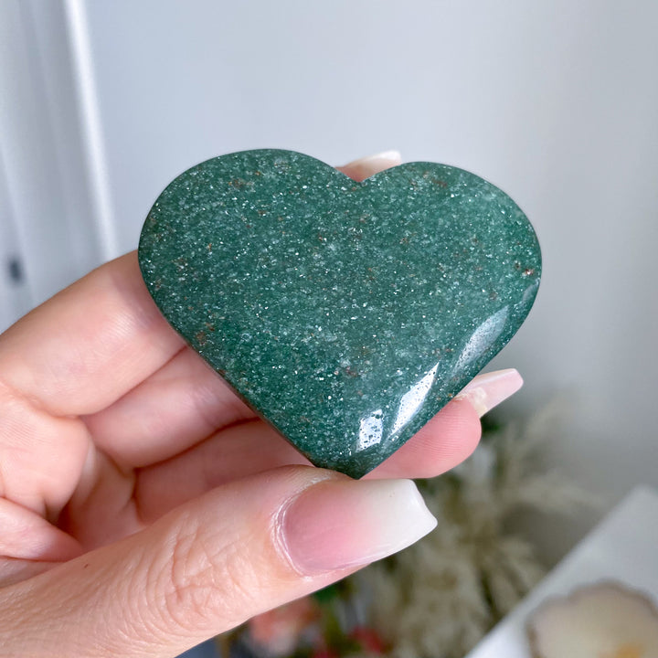 Bright Green Aventurine Heart Carving w/ Mica 
