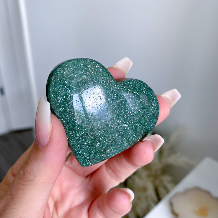Bright Green Aventurine Heart Carving w/ Mica 