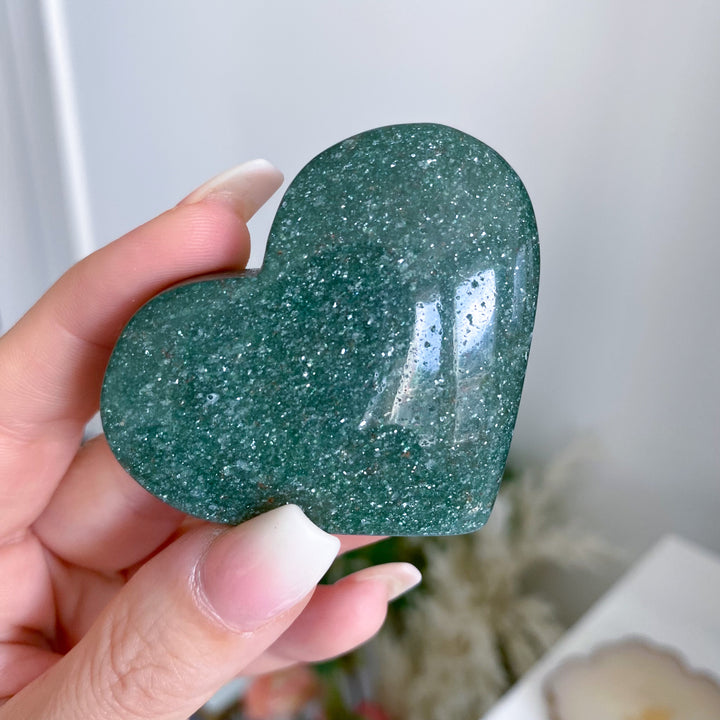Bright Green Aventurine Heart Carving w/ Mica 