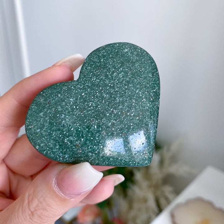 Bright Green Aventurine Heart Carving w/ Mica 