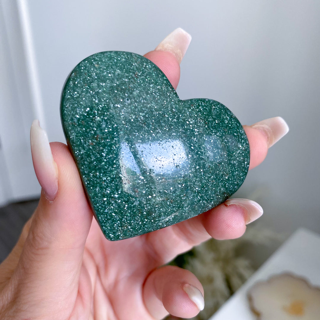 Bright Green Aventurine Heart Carving w/ Mica 