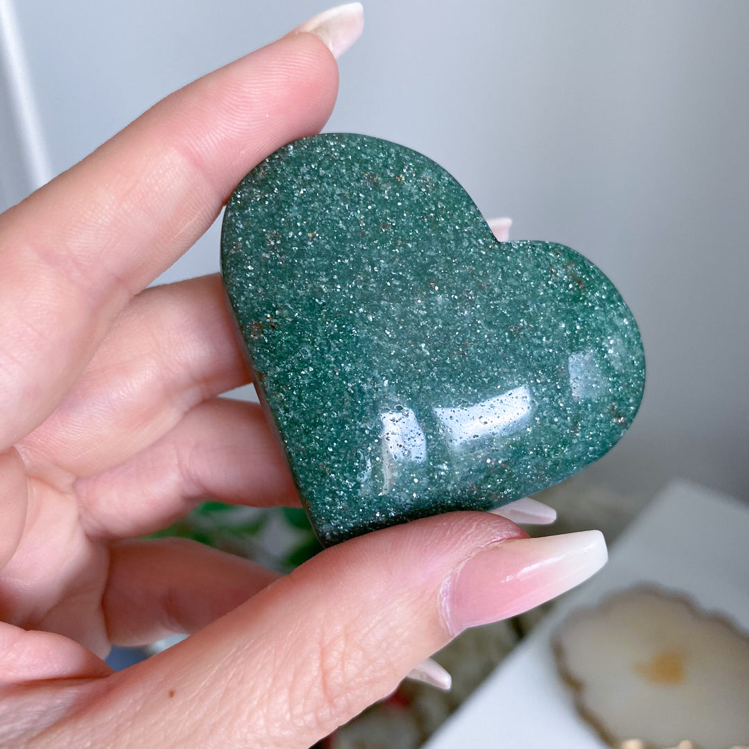 Bright Green Aventurine Heart Carving w/ Mica 