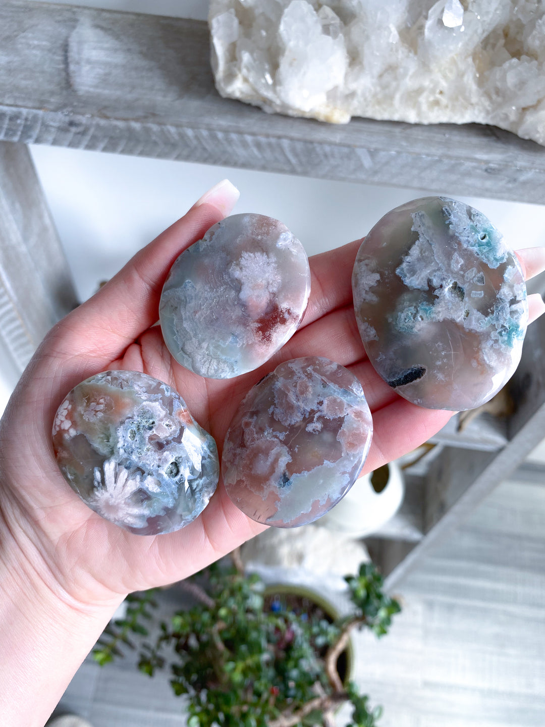 Thin, Unique Flower Agate Palm Stone