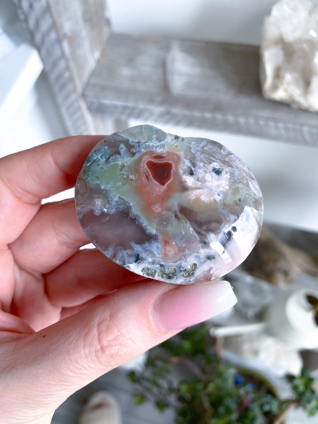 Thin, Unique Flower Agate Palm Stone