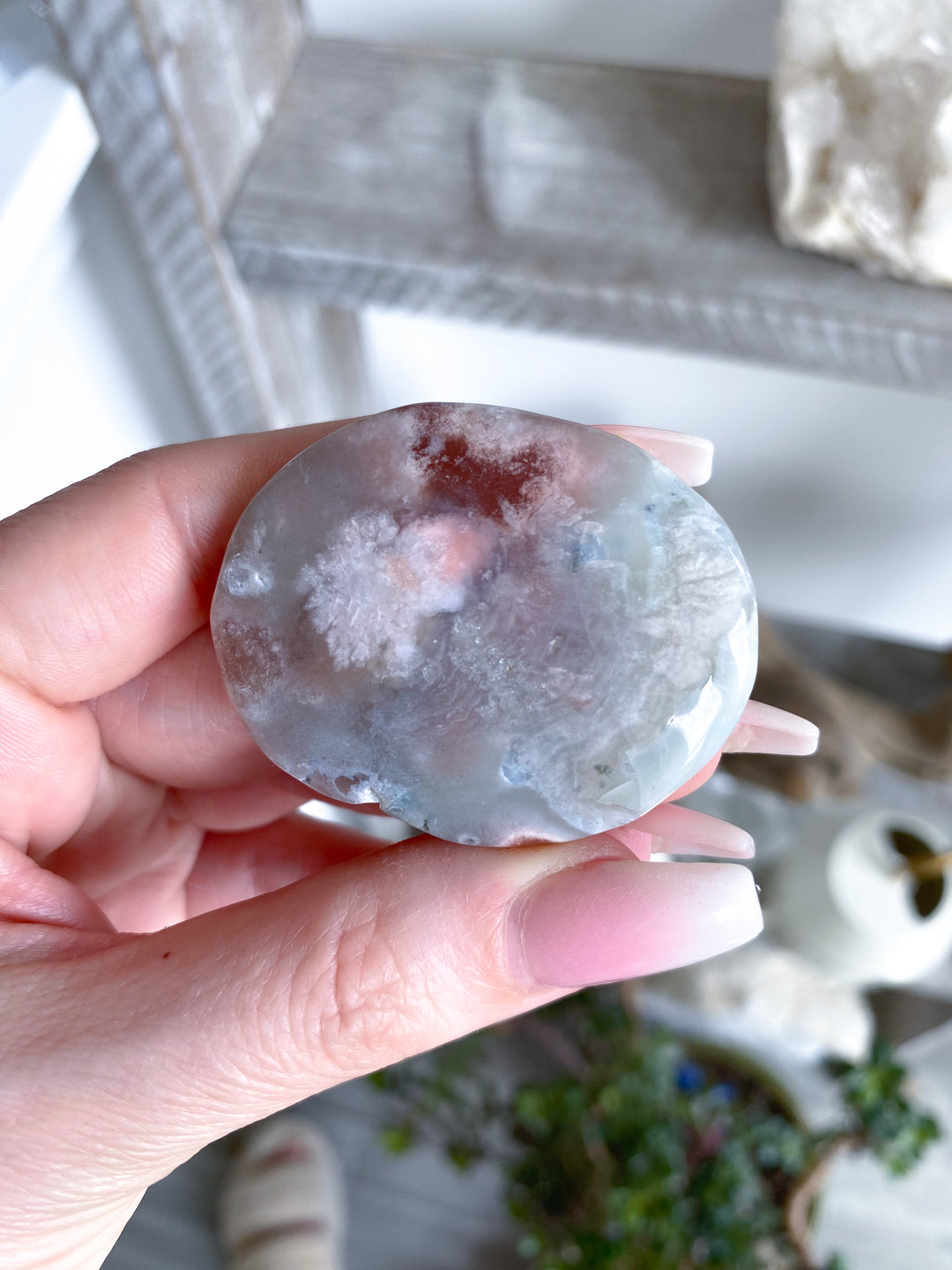 Thin, Unique Flower Agate Palm Stone