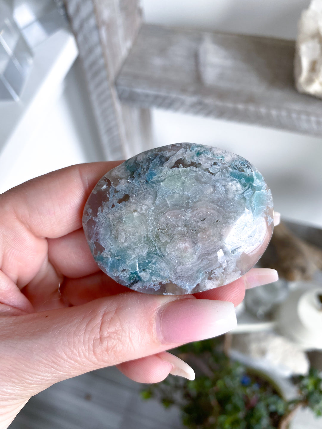 Thin, Unique Flower Agate Palm Stone