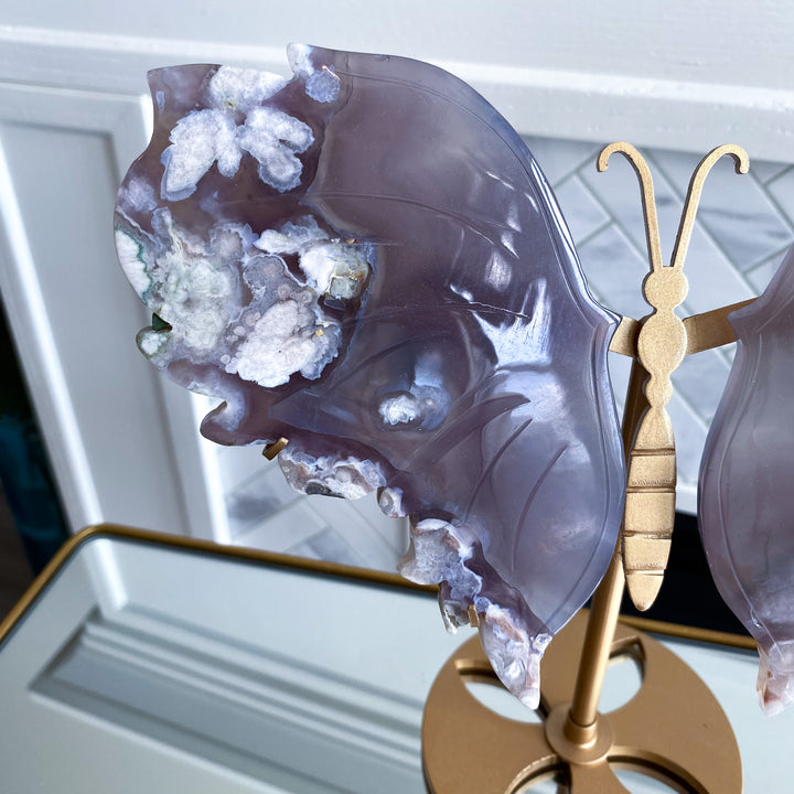 Large Black Flower Agate Butterfly Set