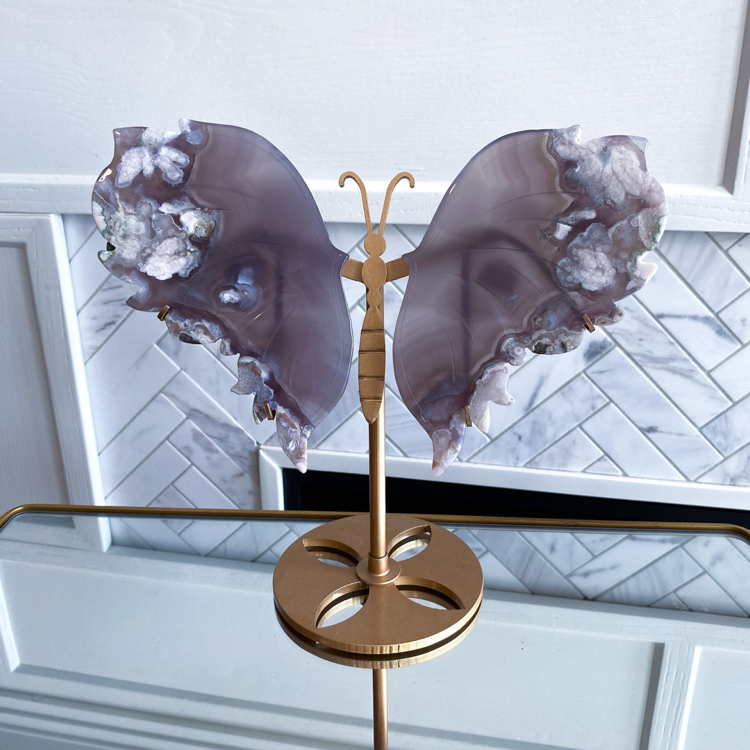 Large Black Flower Agate Butterfly Set