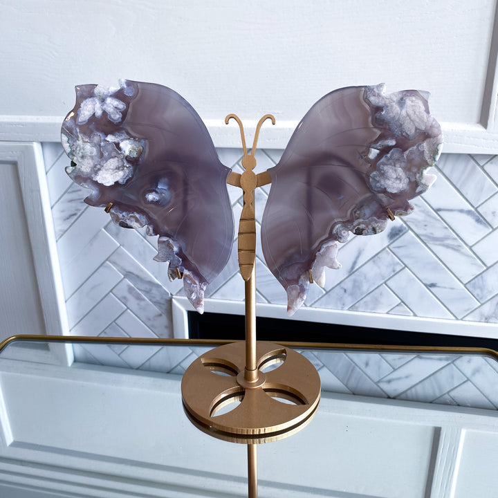 Large Black Flower Agate Butterfly Set