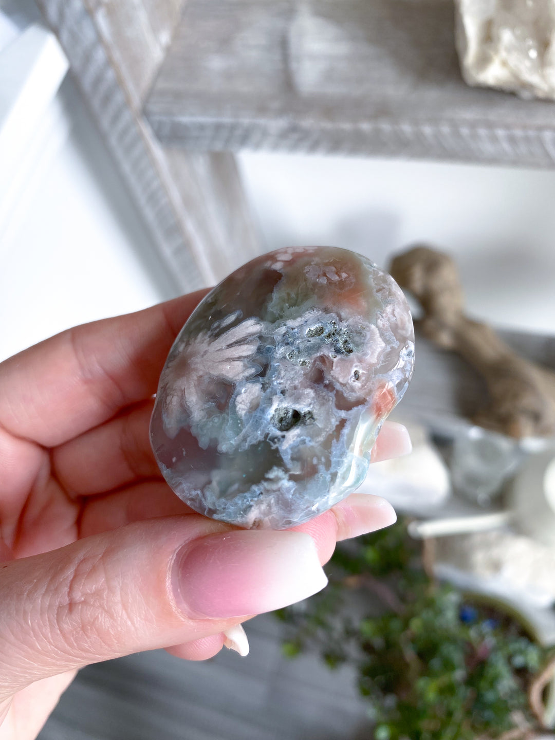 Thin, Unique Flower Agate Palm Stone