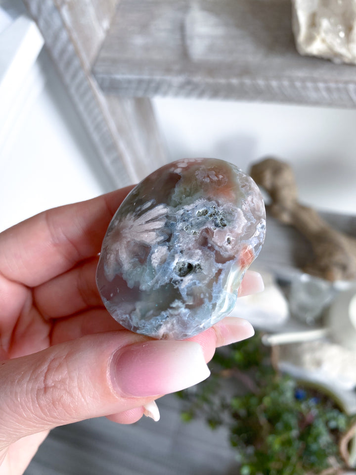 Thin, Unique Flower Agate Palm Stone