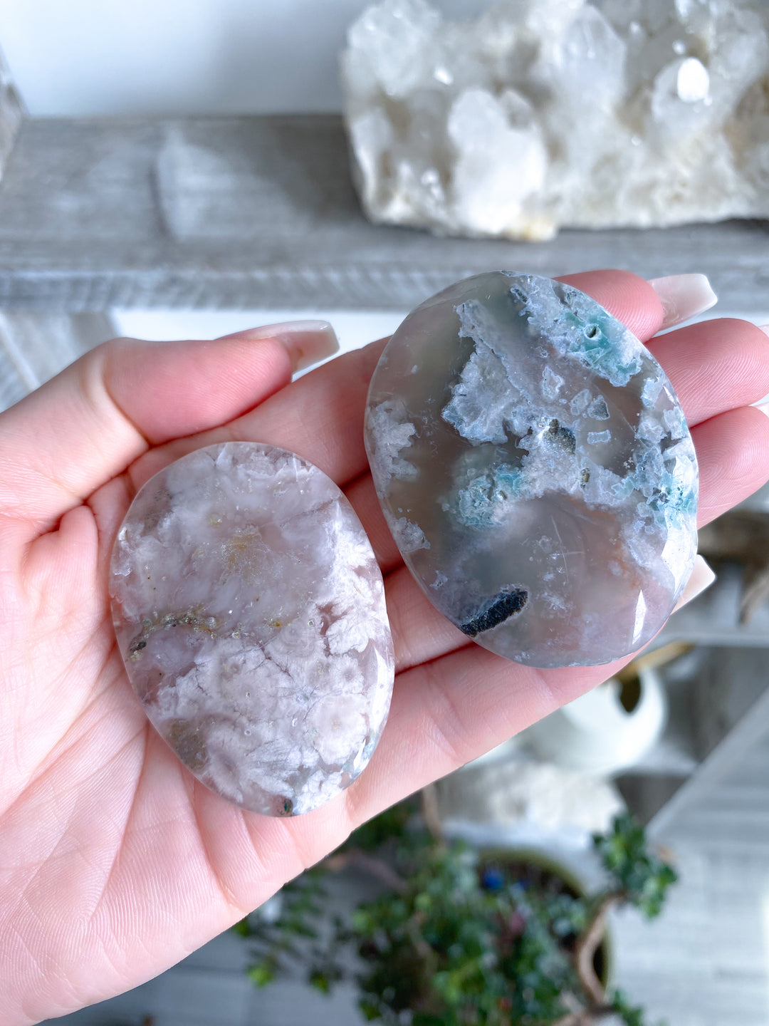 Thin, Unique Flower Agate Palm Stone