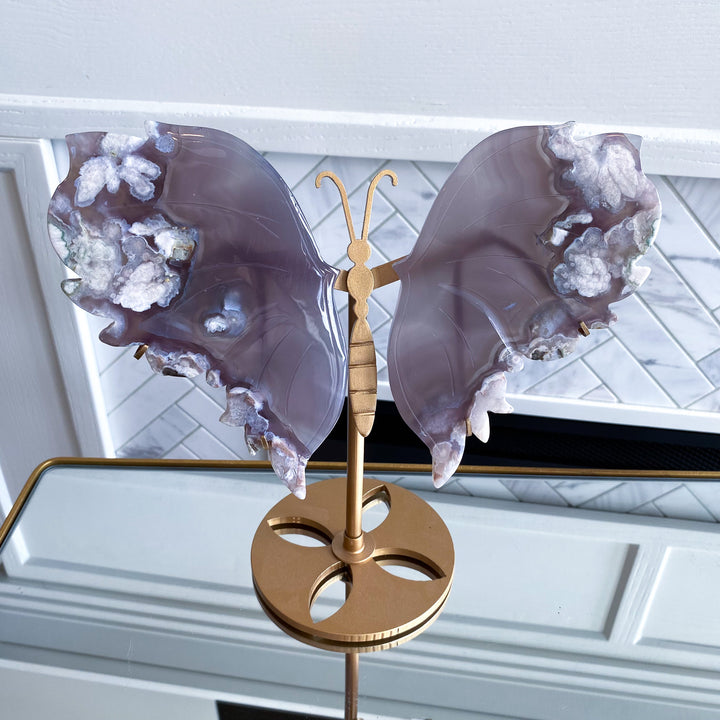 Large Black Flower Agate Butterfly Set