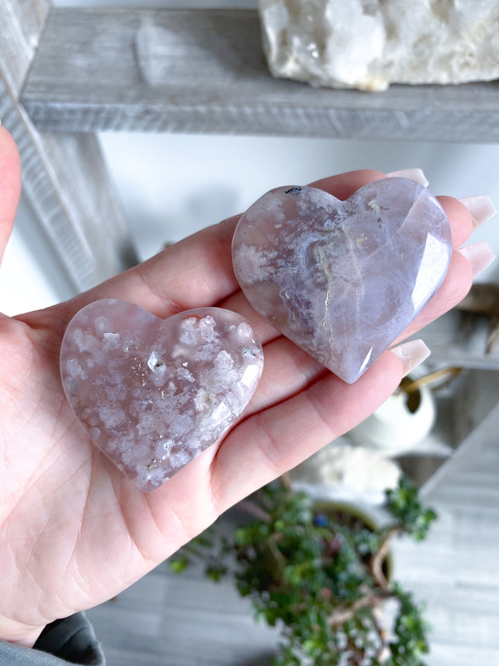 B Quality Hand Carved Pink Flower Agate Heart