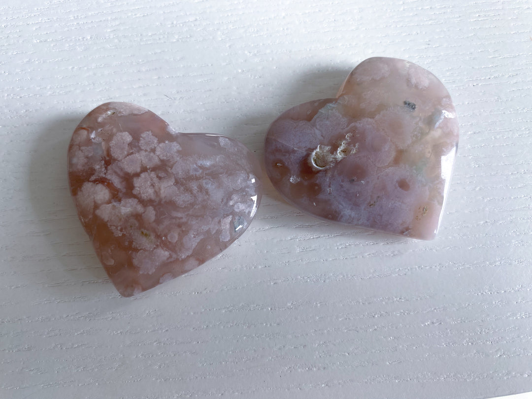 B Quality Hand Carved Pink Flower Agate Heart