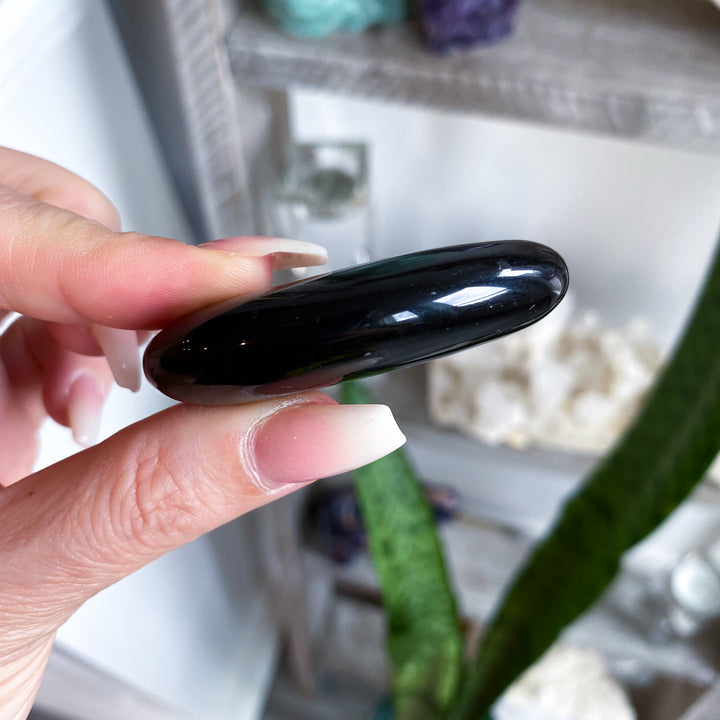 Small Silver Sheen Obsidian Palm Stone